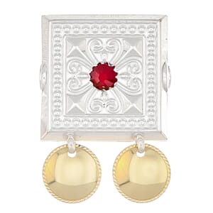 Beltestøl kvit/forgylt med raud stein, øsken