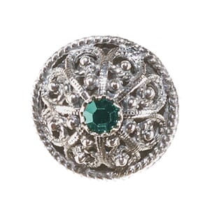 Halsknapp, oks. m/grøn stein, stolpe