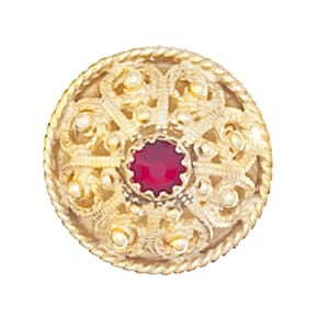 Halsknapp, forgylt m/raud stein, stolpe