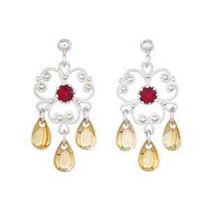 Øyrepynt, kvit/gylt m/raud stein, for hull