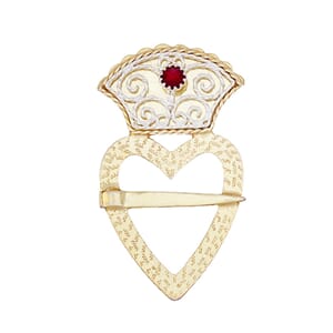 Hjertesølje, forgylt/kvit m/1 raud stein