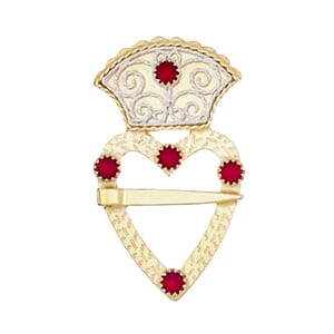 Hjertesølje, forgylt/kvit m/5 raude steinar