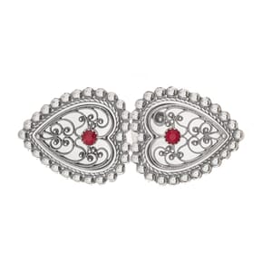 Hårklemme, stor med raud stein, oksidert