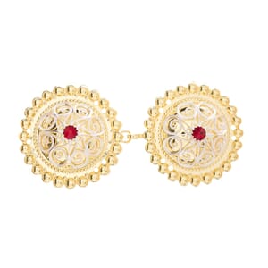 Spenne, forgylt/kvit, m/raud stein, øsken